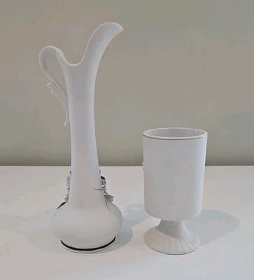 Lefton China Bud Vase Pitcher Hand and Pedestal Holder Painted Flowers Numbered - Thumbnail 4