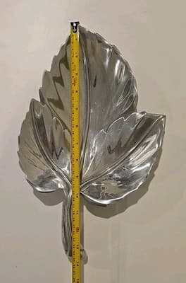 Vintage MCM Royal Hickman Bruce Fox Design Silver Leaf Serving Tray Aluminum - Thumbnail 3