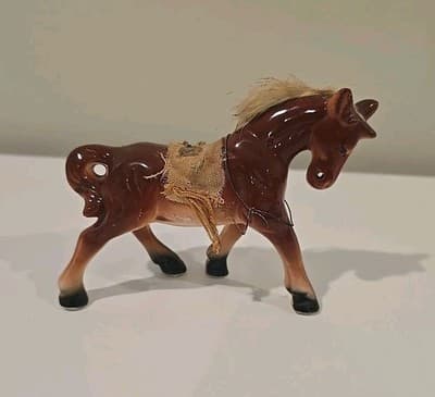 VTG Ceramic Horse Pony On Chain Japan Circus Rodeo Figurines