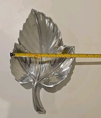 Vintage MCM Royal Hickman Bruce Fox Design Silver Leaf Serving Tray Aluminum - Thumbnail 4