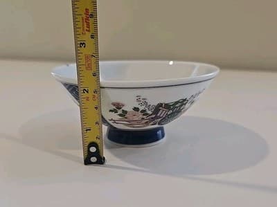 Chinese Japanese Rice Bowl 22k Gold Bands Highlights Cobalt Blue White - Thumbnail 5