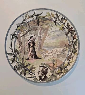Antique French Faience Sarreguemines Plate w/ Music Notes - Richard Wagner 2H - Thumbnail 3