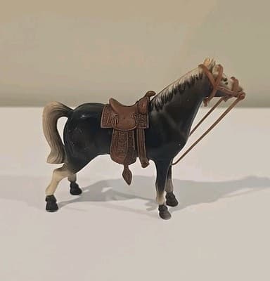 1970s Vintage Toy Black Horse with saddle and white Maine￼Made In Hong Kong - Thumbnail 4