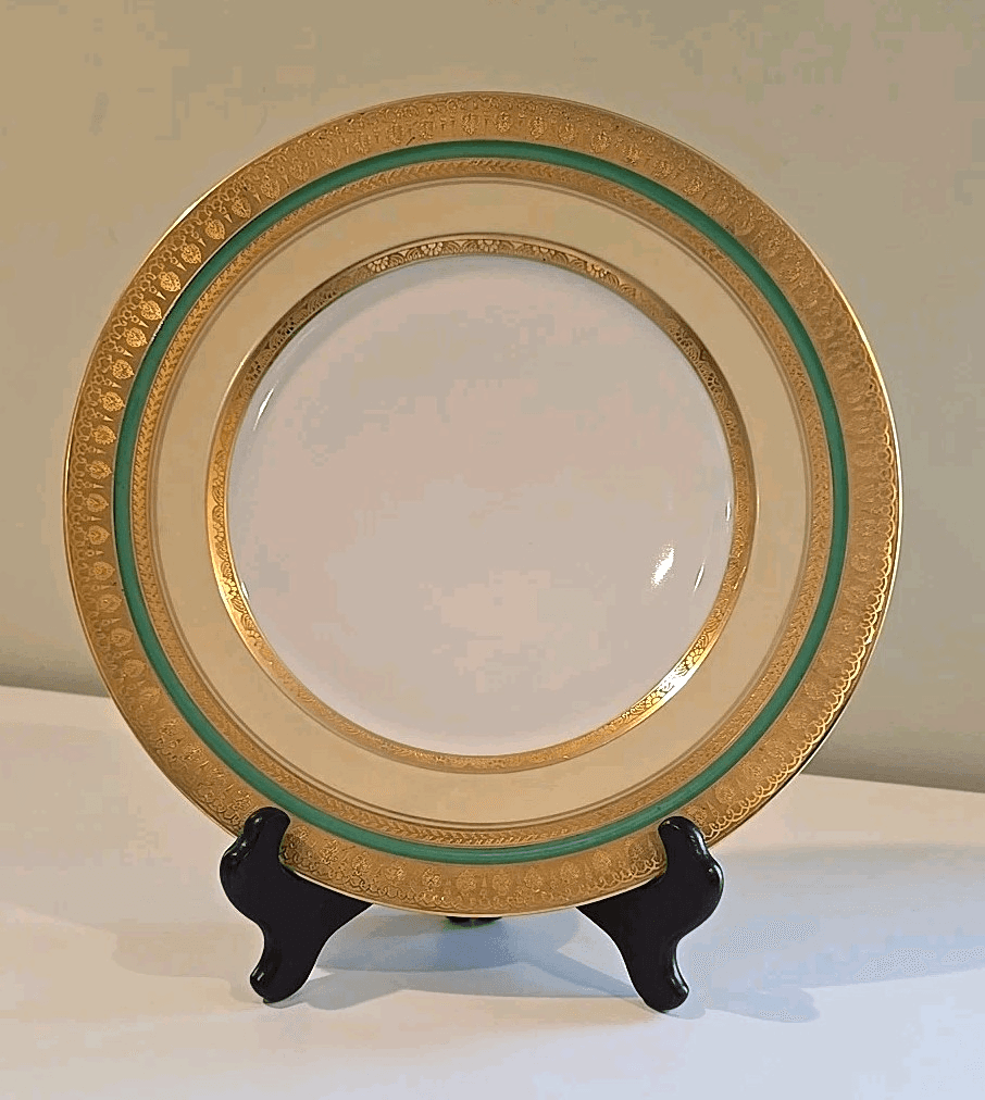 Antique Bavarian Plate – Green & Gold H&C Selb Heinrich & Co. # 6804 Signed