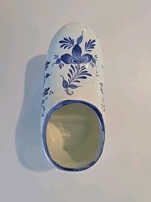 Vintage Dutch Shoe Clog Planter Delft Blue Flower Floral - Thumbnail 7