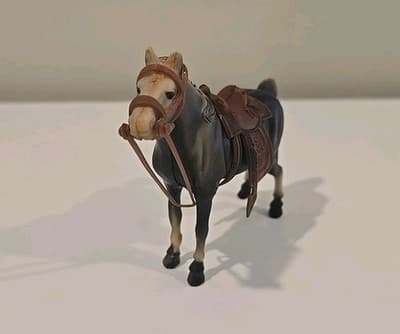 1970s Vintage Toy Black Horse with saddle and white Maine￼Made In Hong Kong - Thumbnail 2