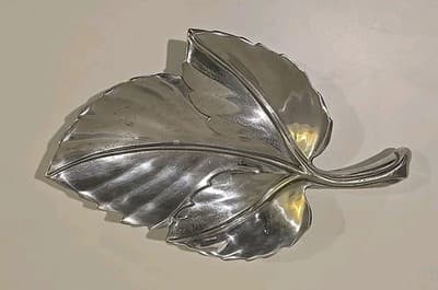 Vintage MCM Royal Hickman Bruce Fox Design Silver Leaf Serving Tray Aluminum - Thumbnail 2