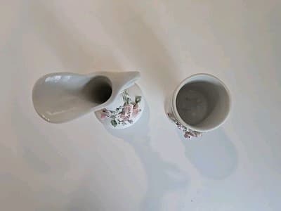 Lefton China Bud Vase Pitcher Hand and Pedestal Holder Painted Flowers Numbered - Thumbnail 6