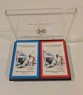 2 Near Mint Decks of Mammoth Spring Canning Playing Cards 50th Anniversary 1970s - Thumbnail 2