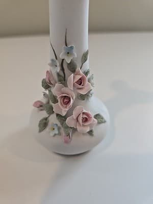 Lefton China Bud Vase Pitcher Hand and Pedestal Holder Painted Flowers Numbered - Thumbnail 12