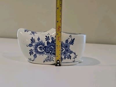 Vintage Dutch Shoe Clog Planter Delft Blue Flower Floral - Thumbnail 2