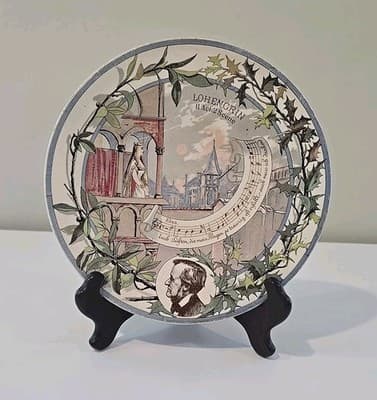 Antique French Faience Sarreguemines Plate w/ Music Notes - Richard Wagner