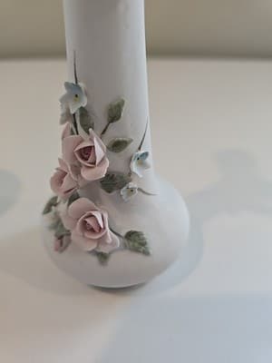 Lefton China Bud Vase Pitcher Hand and Pedestal Holder Painted Flowers Numbered - Thumbnail 14