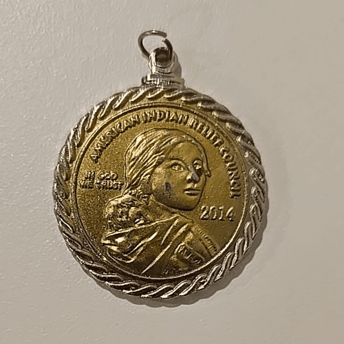 AMERICAN INDIAN RELIEF COUNCIL ~ 2014 SACAJAWEA COIN ~ 19" NECKLACE PENDANT