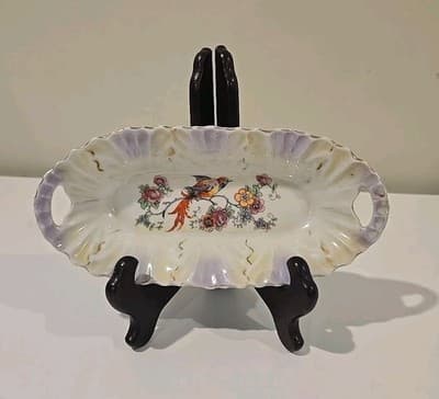 Registered Celebrate Lusterware Chelsea Bird Relish/Butter Dish Made in Germany