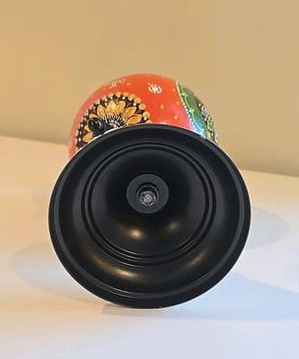 Hand Painted Peacock Motif Ornate Boho Folk Art Globe On Metal Stand 8.5" Tall - Thumbnail 7