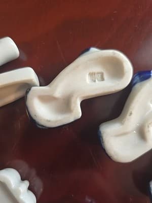 7 VTG Cobalt Blue White Porcelain Chopsticks Rests Hashioki Japan Maker Stamped - Thumbnail 5