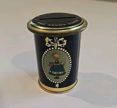 RARE Vintage Irma Girl Danish Sparebøsser Coin Bank Tin Canister