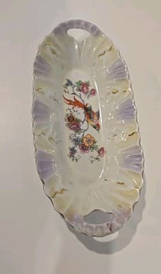 Registered Celebrate Lusterware Chelsea Bird Relish/Butter Dish Made in Germany - Thumbnail 3