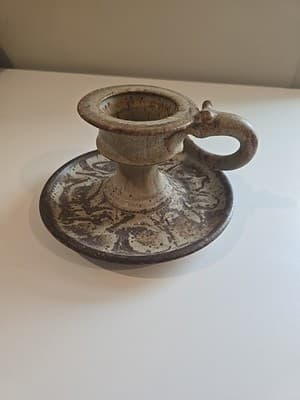 Vintage Studio Pottery Finger Loop Chamber Candle Holder 4" Tall - Thumbnail 2
