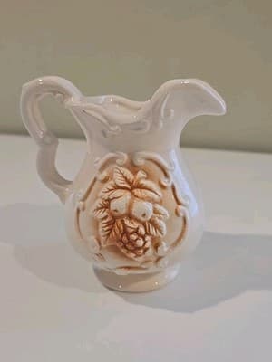 Vintage Porcelain Minature Cream Pitcher Grapes Glazed - Thumbnail 2