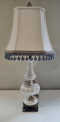 Italian Ceramic Table Lamp Rose Relief Decor Brass Footed Light - Thumbnail 2