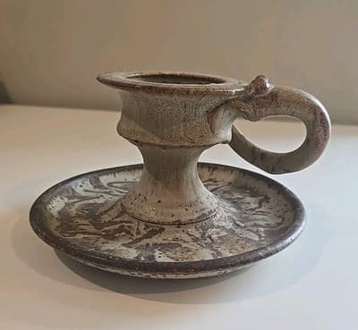 Vintage Studio Pottery Finger Loop Chamber Candle Holder 4" Tall