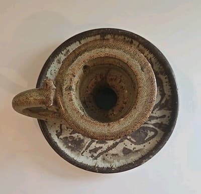 Vintage Studio Pottery Finger Loop Chamber Candle Holder 4" Tall - Thumbnail 4