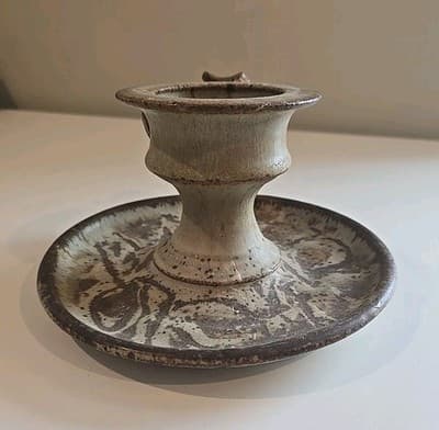Vintage Studio Pottery Finger Loop Chamber Candle Holder 4" Tall - Thumbnail 6