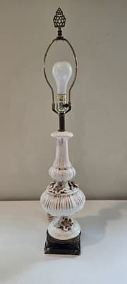 Italian Ceramic Table Lamp Rose Relief Decor Brass Footed Light - Thumbnail 3