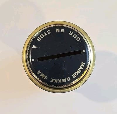 RARE Vintage Irma Girl Danish Sparebøsser Coin Bank Tin Canister - Thumbnail 2