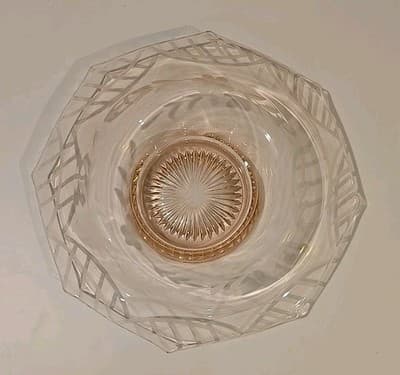 Vtg Hexagonal Pink Etched Depression Glass Centerpiece Console bowl Art Deco - Thumbnail 2