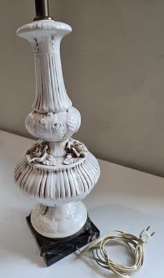 Italian Ceramic Table Lamp Rose Relief Decor Brass Footed Light - Thumbnail 8