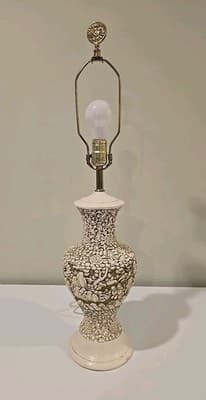 Mid Century Chalkware Plaster Carved Asian Style Lamp Rare 1950s - 29" Tall
