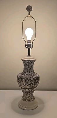 Mid Century Chalkware Plaster Carved Asian Style Lamp Rare 1950s - 29" Tall - Thumbnail 12