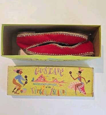 1940s Handmade Gustave Samba Red Velvet Shoe Slip On Oringal Box Sz 4-5.5