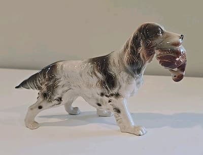VTG English Hunting Springer Cocker Spaniel Dog Figurine Duck Porcelain Ceramic - Thumbnail 2