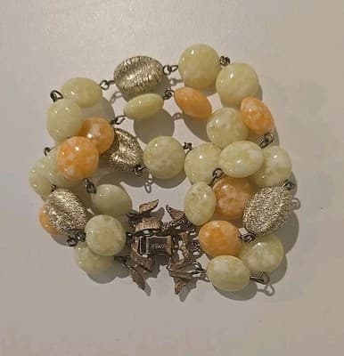 Signed Kramer Mixed Marble Beads Bracelet Glows w/ UV