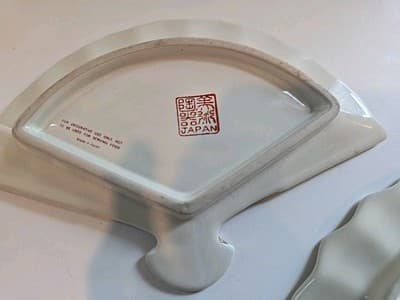 Vintage Set Yamaji Ceramic Asian Peacock Floral Fan Trays Dish Plate 7" - Thumbnail 3