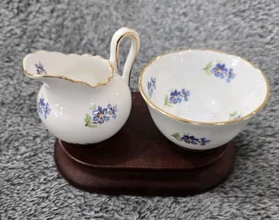 Grosvenor Bone China Jackson-Goslin England Mini Open Cream & Sugar Floral VTG - Thumbnail 2