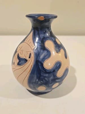 Vintage Humlebæk Keramik Denmark Incised Vases, Blue & White, Fish 4 1/2" - Thumbnail 5
