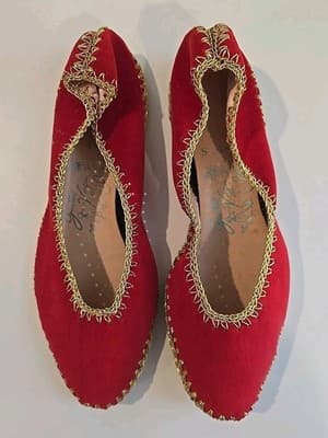 1940s Handmade Gustave Samba Red Velvet Shoe Slip On Oringal Box Sz 4-5.5 - Thumbnail 3