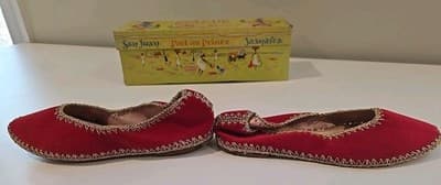 1940s Handmade Gustave Samba Red Velvet Shoe Slip On Oringal Box Sz 4-5.5 - Thumbnail 6