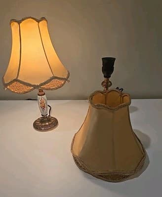 Pair of Brass Handpainted Porcelain Candle Holder Lamps - French 1950's Style - Thumbnail 16