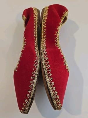 1940s Handmade Gustave Samba Red Velvet Shoe Slip On Oringal Box Sz 4-5.5 - Thumbnail 4