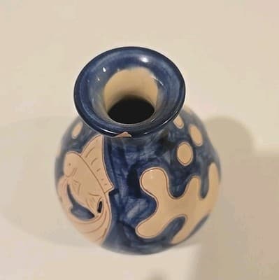 Vintage Humlebæk Keramik Denmark Incised Vases, Blue & White, Fish 4 1/2" - Thumbnail 6