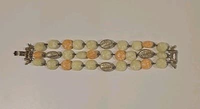 Signed Kramer Mixed Marble Beads Bracelet Glows w/ UV - Thumbnail 3