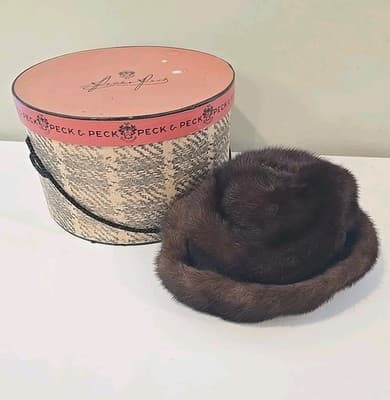 Vintage Flemington Fur Co Hat Dark Mink w/ Peck & Peck Box