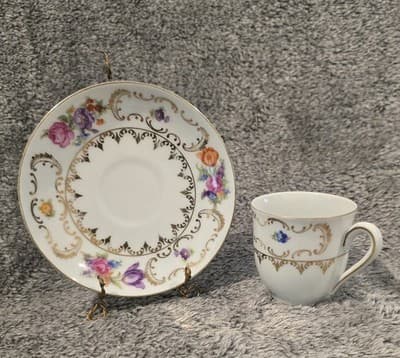 Vintage Winterling Bavaria Demitasse Cup & Saucer Floral Gold Trim Germany
