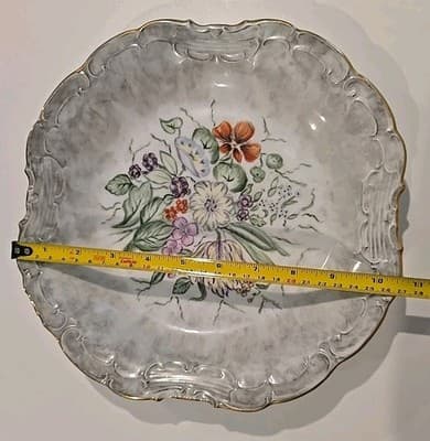 VTG Ninet Hand Painted Scalloped Plates with Gold Trim Flowers Gray Marble 4pc - Thumbnail 4